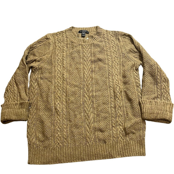 J.CREW CABLE CREWNECK SWEATER WITH RUFFLE SLEEVES OLIVE GREEN WOMENS SIZE XS - Picture 1 of 9